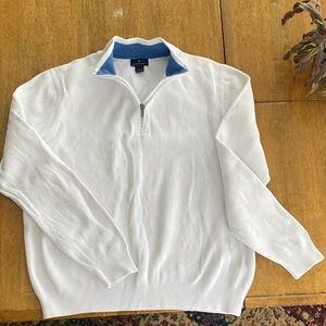 Brooks Brothers Men’s White Zip-Up Sweater with Blue Collar size L